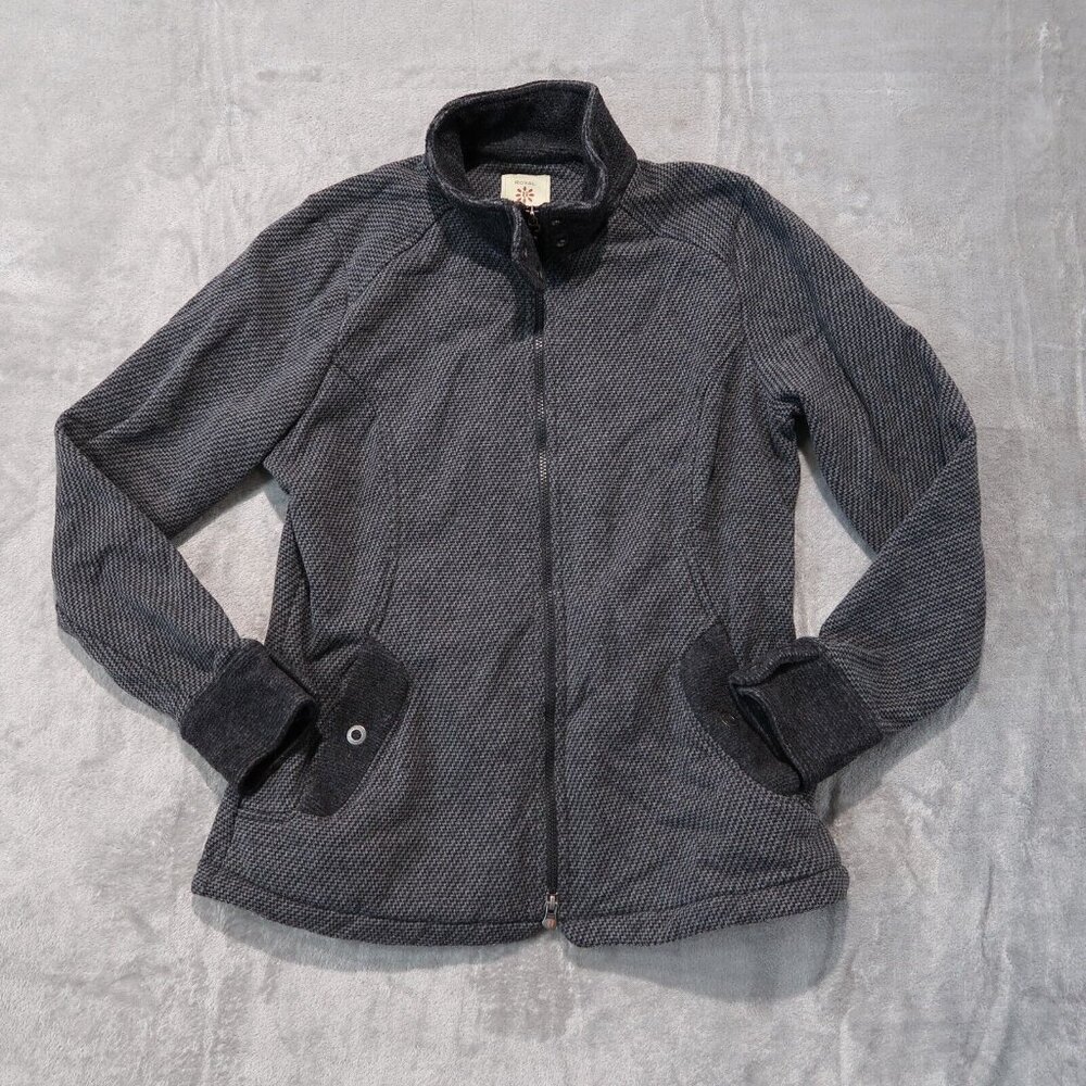 Royal Robbins Jacket Mens L Black Knit Zip Up Coat Long Sleeve Houndstooth